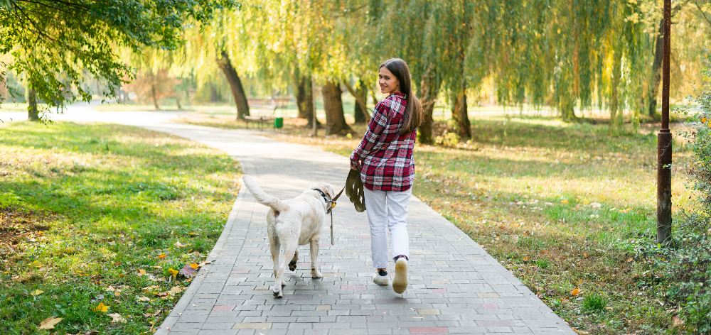 mujer en el parque con su perro